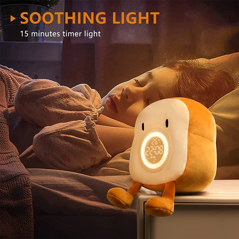 D2 Toast Plüsch Wecker Lampe wiederauf ladbare dimmbare Nachttisch Schlafzimmer Uhr mit Dual Snooze Alarm Kinder niedlichen Dekor Nachtlicht