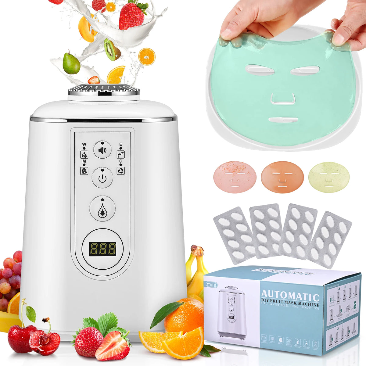 Jugacool DIY-Gesichtsmaskenmaschine – 90W, 5,5 Min., Sprachassistent, Auto-Reinigung | Kollagen inkl. | Weiß