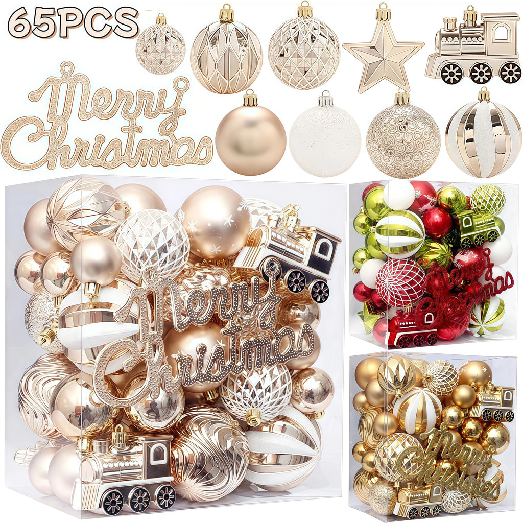 65PCS Champagner Gold Weihnachten Ball Dekorationen Matt Glänzend Wasser Welligkeit Design Weihnachten Kugeln Weihnachten Baum Ornamente Wohnkultur