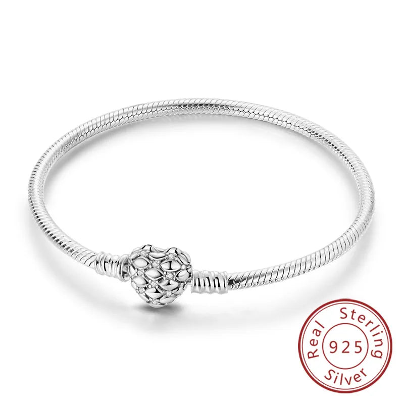 Original-Armband aus 925er-Sterlingsilber, 17–20 cm, Liebesherz, Pavé-Zirkonia-Armband für Frauen, DIY-Charm-Schmuck, Geschenke
