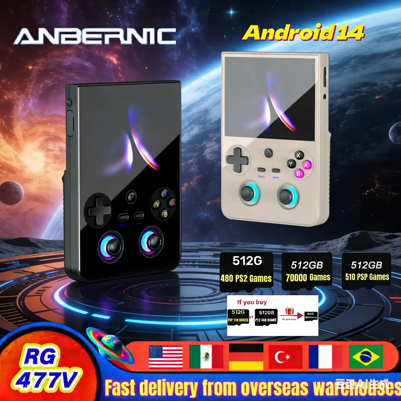 Anbernic RG477V Retro Handheld-Konsole – Android 14, 4,7", PS2/PSP/N64