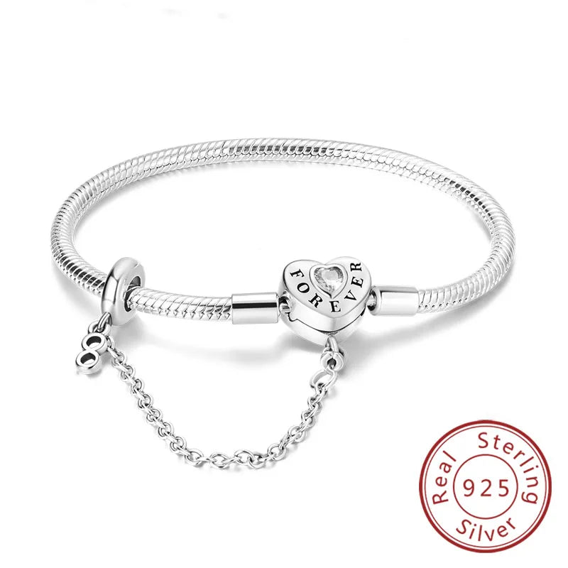 Original-Armband aus 925er-Sterlingsilber, 17–20 cm, Liebesherz, Pavé-Zirkonia-Armband für Frauen, DIY-Charm-Schmuck, Geschenke