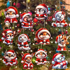 12 Stück Weihnachtsschmuck aus Holz, handgefertigte Weihnachtsmann-Tierbaumschmuck, hängende Charms für Weihnachtsferien