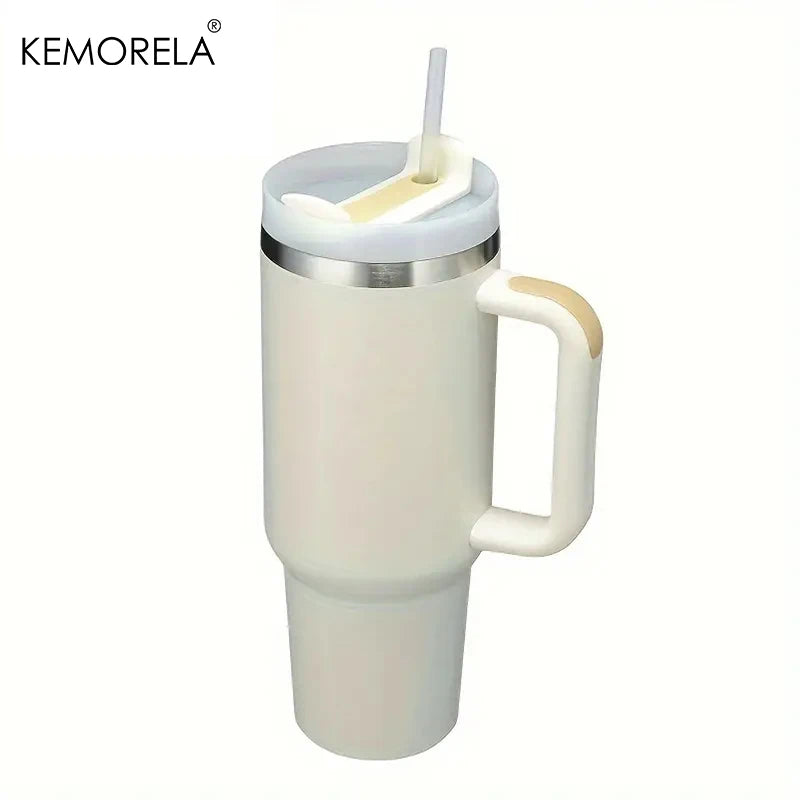 KEMORELA 30 & 40 oz Becher mit Griffdeckel Stroh 887/1182 ml Edelstahl Wasserflasche Vakuum Thermoskanne Tasse Reise Auto Kaffeetasse