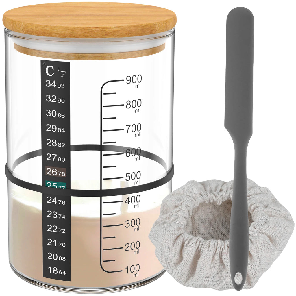 900 ml Sauerteig-Starterglas-Set, klares Glas, hitzebeständig, Sauerteig-Starterbehälter, Backen, Gärglas, Lebensmittelaufbewahrung