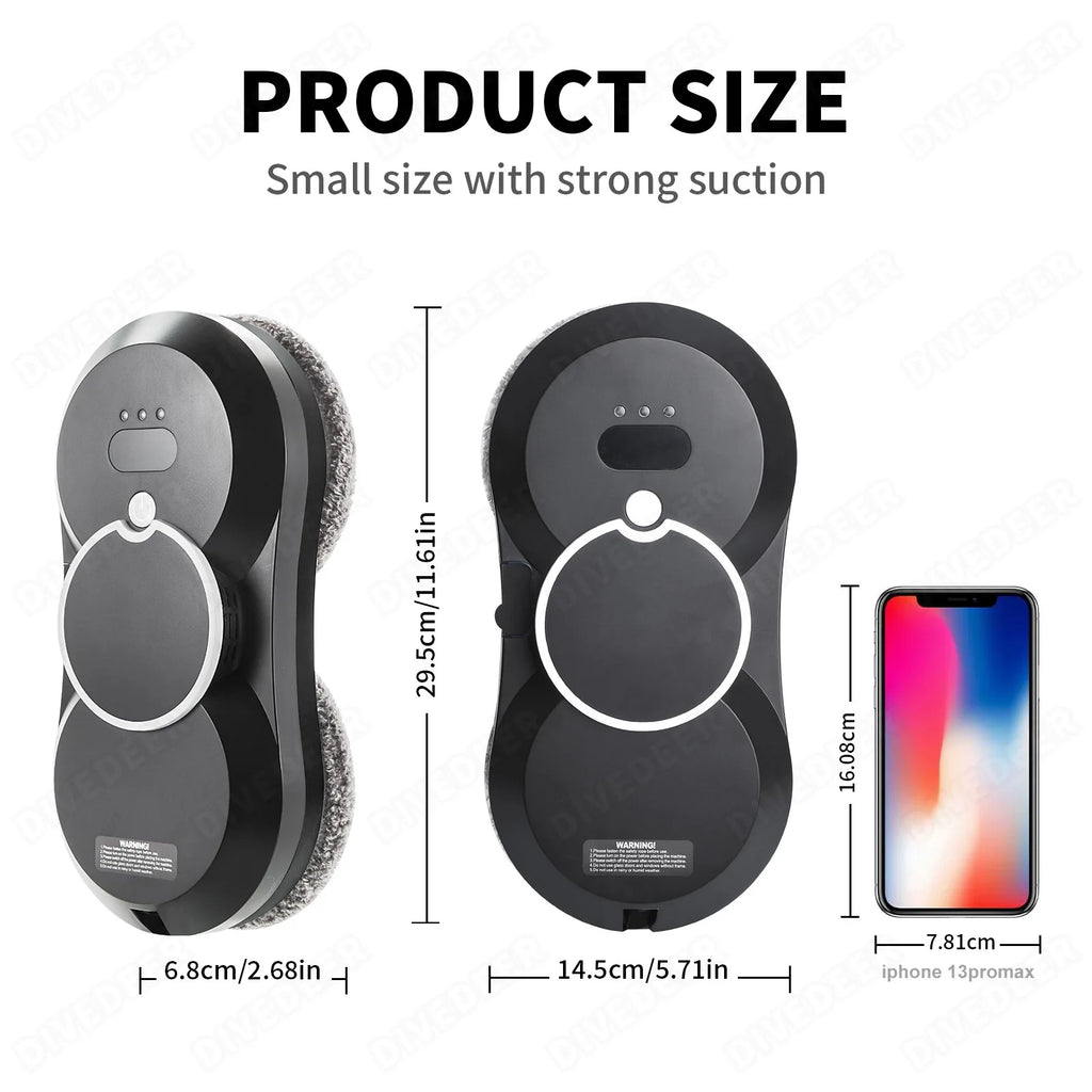 DIVEDEER Weißer/schwarzer Fensterputzroboter, elektrischer Fensterputz mit hoher Saugkraft, doppelseitiger Glasstaubsauger, Wasserspray