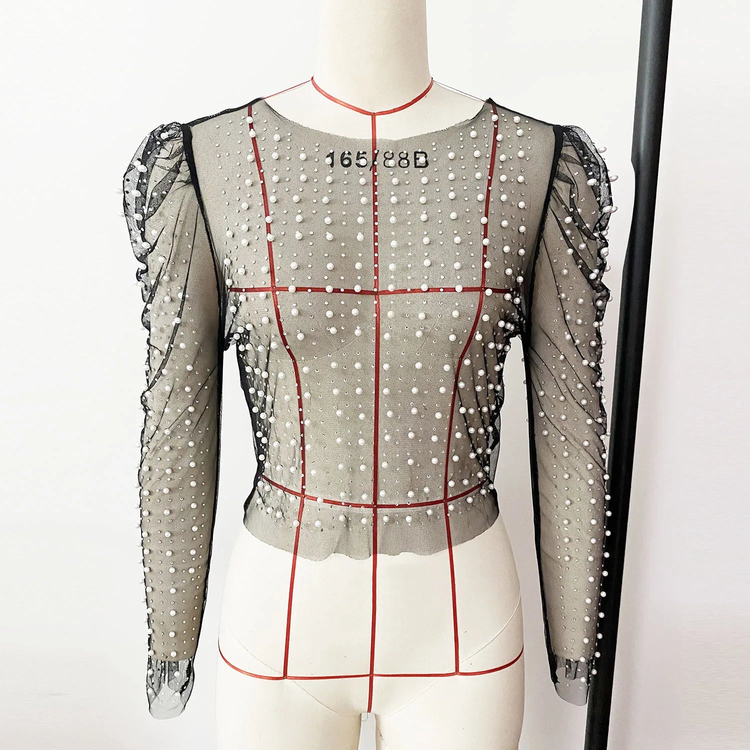 Frauen Sexy Mesh Perlen Tops Damen Mode Pailletten Blase Ärmeln Top T-Shirt Sommer Casual Pullover Tops für Weibliche 2025, Neue