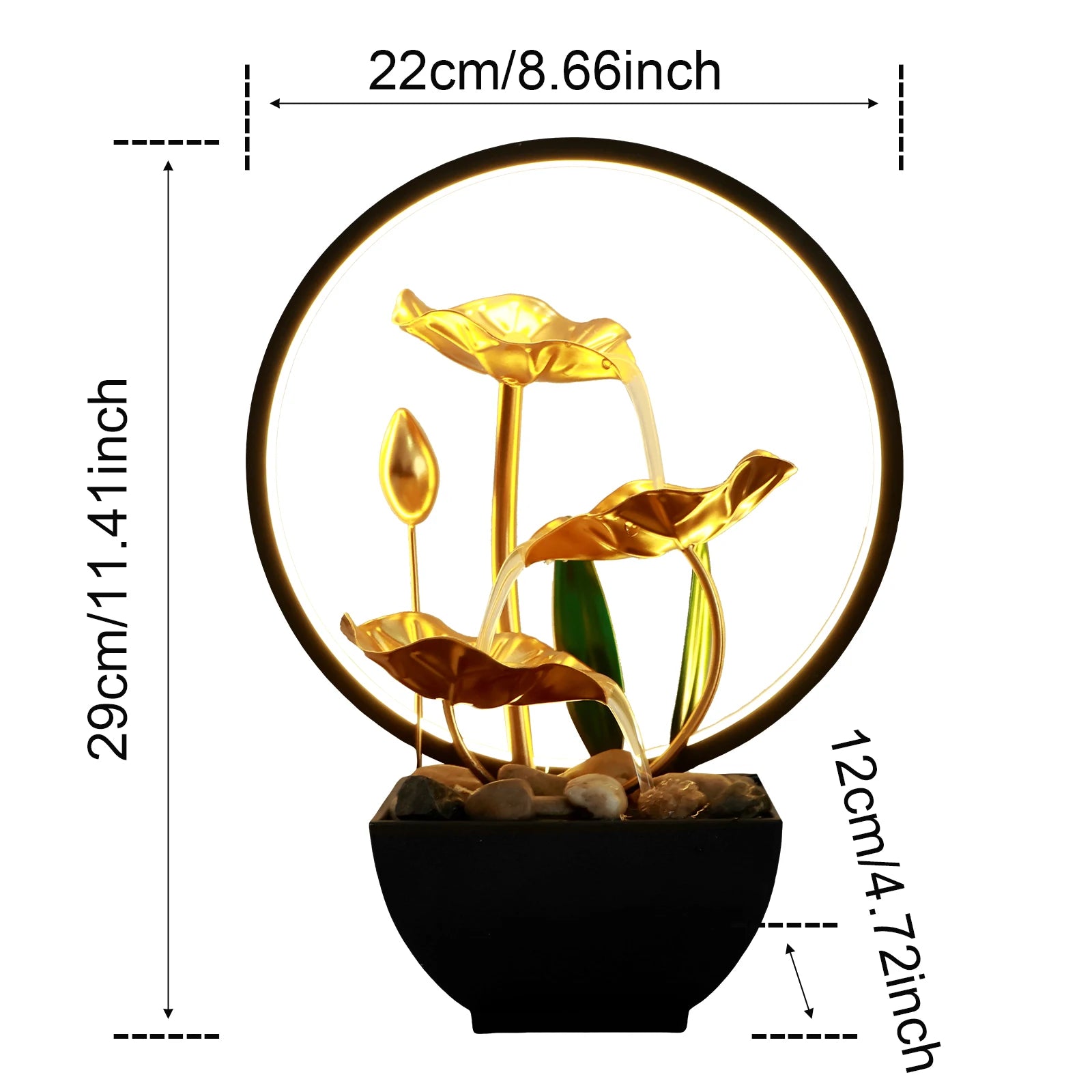 Tisch-Wasserbrunnen, USB-betriebener Entspannungs-Desktop-Wasserfallbrunnen mit natürlichen Felsen und LED-Ringlichtern für die Inneneinrichtung