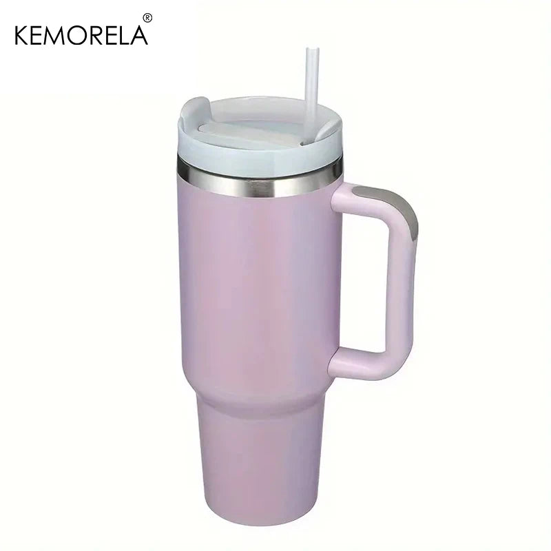 KEMORELA 30 & 40 oz Becher mit Griffdeckel Stroh 887/1182 ml Edelstahl Wasserflasche Vakuum Thermoskanne Tasse Reise Auto Kaffeetasse