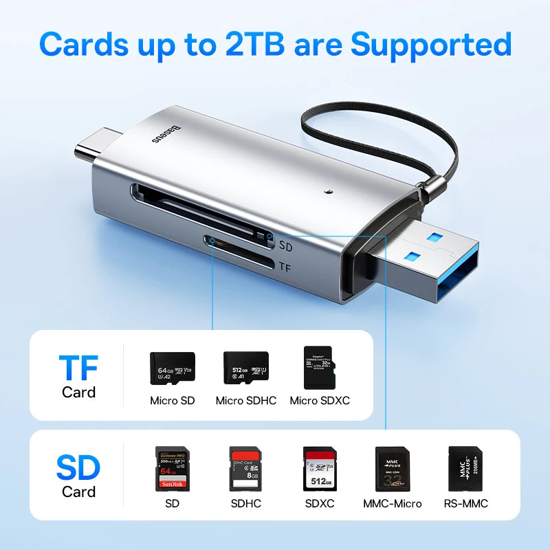 Baseus Kartenleser USB C & USB3.0 zu SD Micro SD TF Speicherkartengerät 104 MB/s 2 TB Smart Card Reader für Laptop-Zubehör