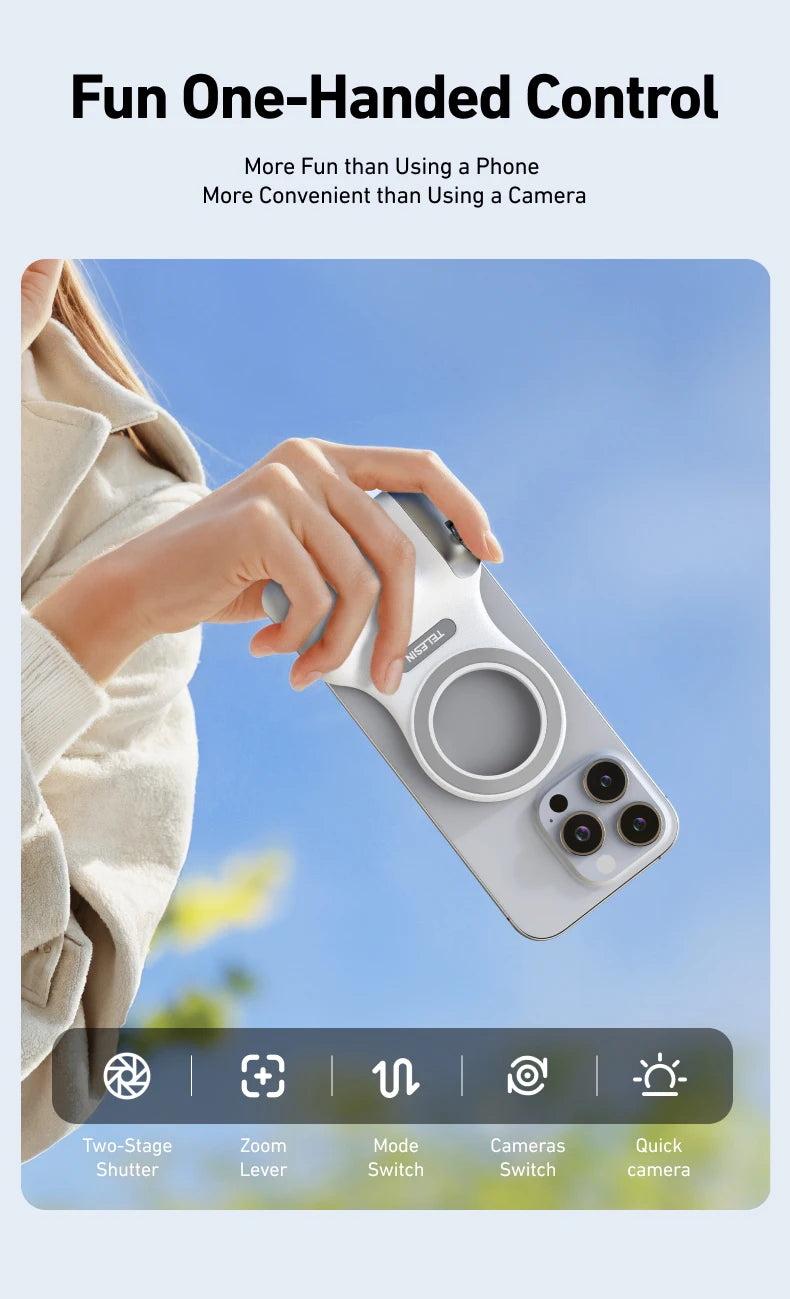 TELESIN- Telefonkamera-Handgriff, magnetischer Smartphone-Halter, Aufnahmehilfe, Fernbedienungsgriff für iPhone und Android-Telefon