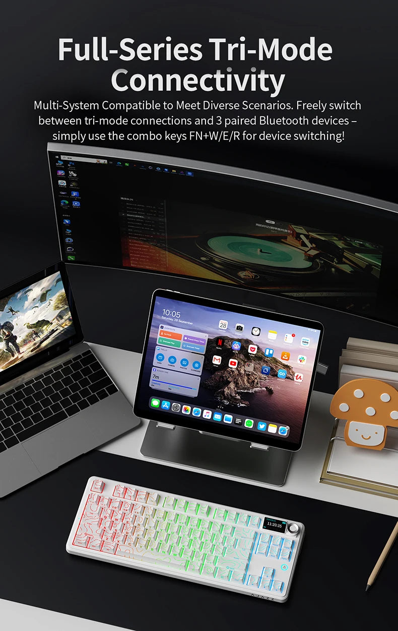 AJAZZ MK87 Drahtlose mechanische Tastatur 75 % Tri-Mode RGB PBT Tastenkappen Hot-Swap-Gaming-Tastaturdichtung 10000 mAh für Gamer PC/Mac