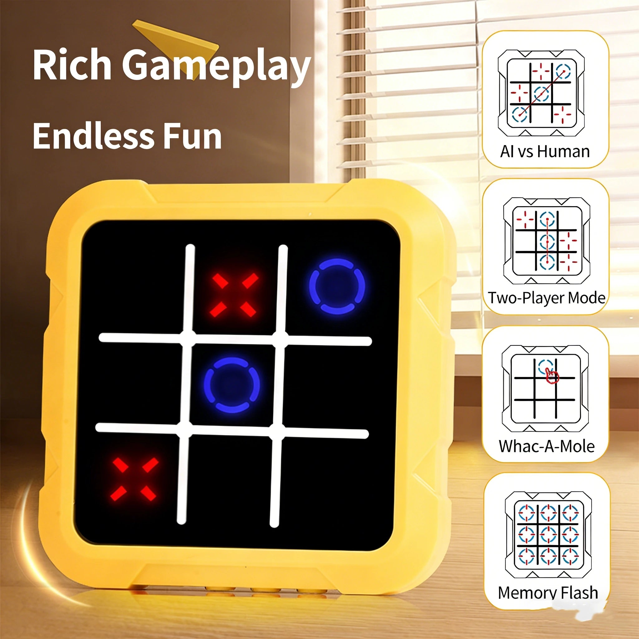 Tragbare Tic Tac Toe-Spielekonsole – tragbares elektronisches Puzzle für alle Altersgruppen, Reisespielzeug mit Memory-Training und Montessori-Geschenken