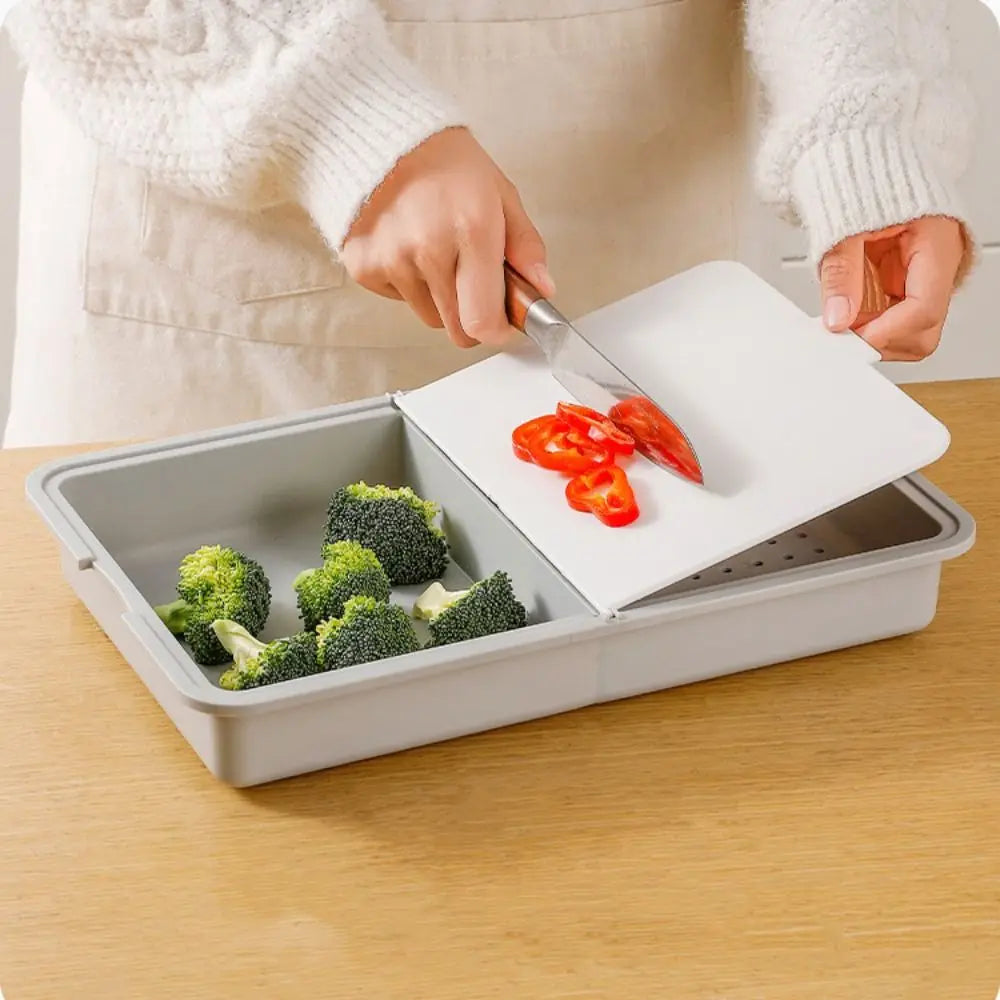 6-in-1 Manueller Gemüseschneider mit Auffangbehälter – PP + Edelstahl, 34,9×21,9cm, Rutschfest | Grau