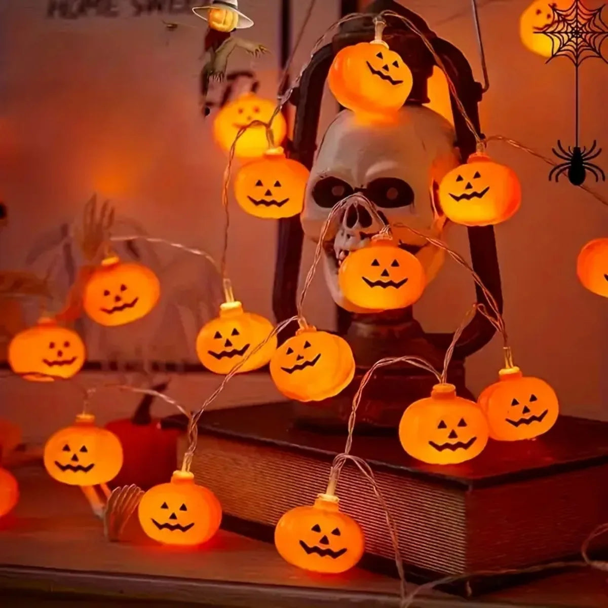 Halloween 3D-Kürbis-Lichterkette – Warmweiße LED-Deko | 1,5m / 3m