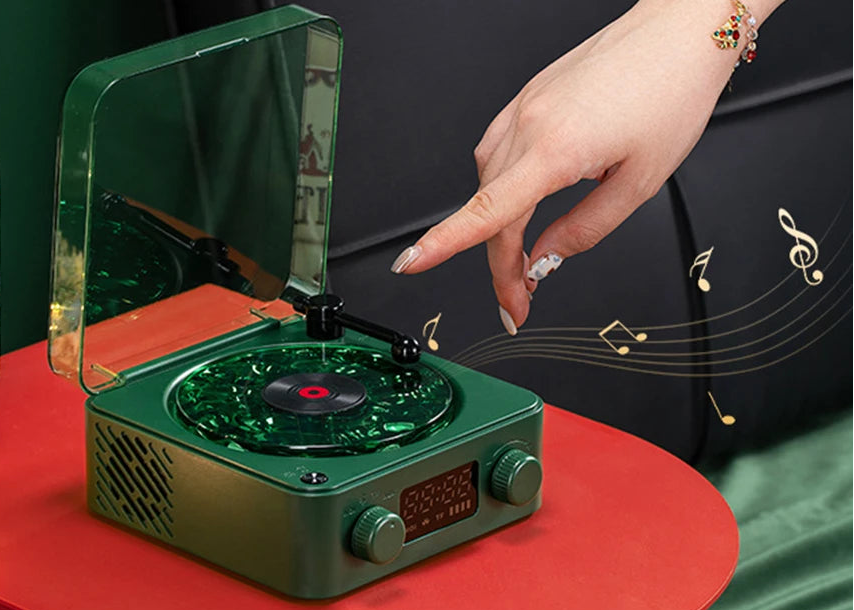 Retro Plattenspieler Lautsprecher mit weißem Rauschen, kabelloser Bluetooth-Schallplattenspieler, Stereo-Sound, RGB-Projektion, Lampeneffekt