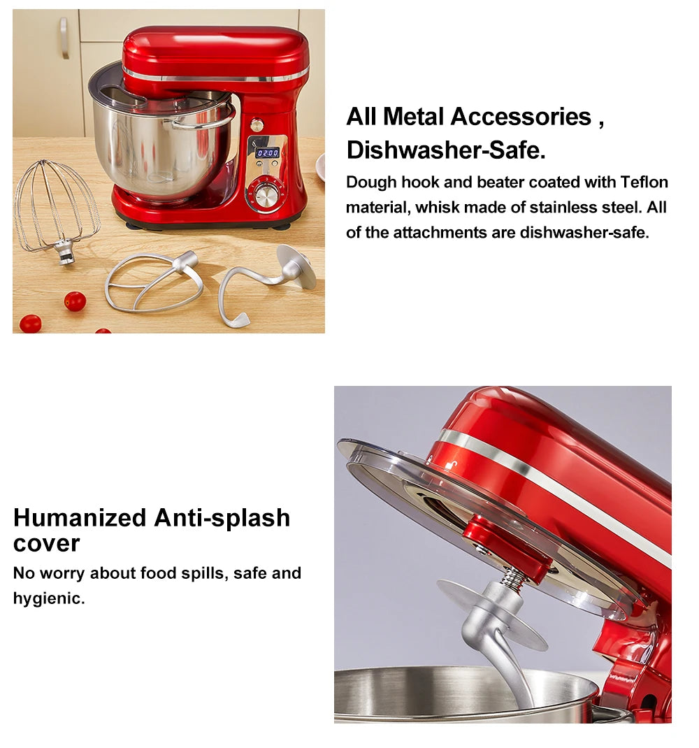 BioloMix Küchen-Lebensmittel-Standmixer, Mixer, leiser Motor, Sahne-Ei-Schneebesen, Peitsche, Teigkneter, 6 Geschwindigkeiten, 1200 W, 6 l, DC