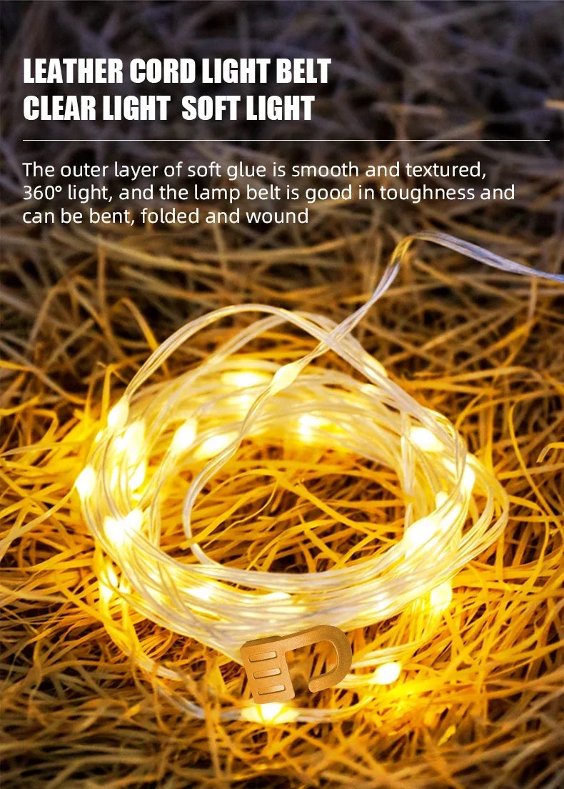 LED-Lichterkette, tragbar, Camping-Lichter, 1800 mAh, wiederaufladbar, 8 m, Außenatmosphäre, Zelt, Hochzeit, Weihnachten, Dekor, Streifen, Sternlampe