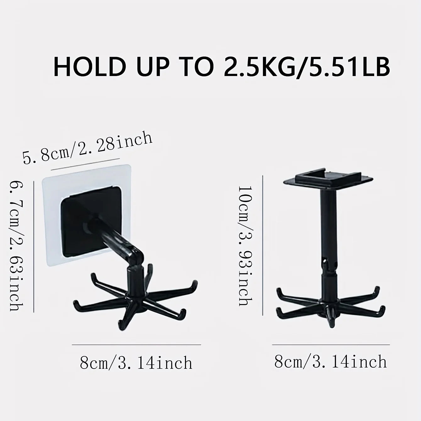 Multifunktional 360° °   Drehbarer Schmuck- und Küchen-Aufbewahrungshaken – an der Wand montierter Zubehör-Finisher, quadratisches Kunststoff-Design