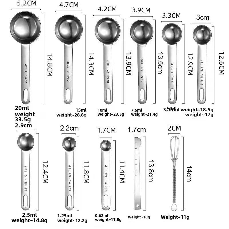 Messlöffel aus Edelstahl, 4/6/7/8-teiliges Set mit Skala, Messlineal, Löffel, Küche, Kaffee, Backen, Messwerkzeug-Set