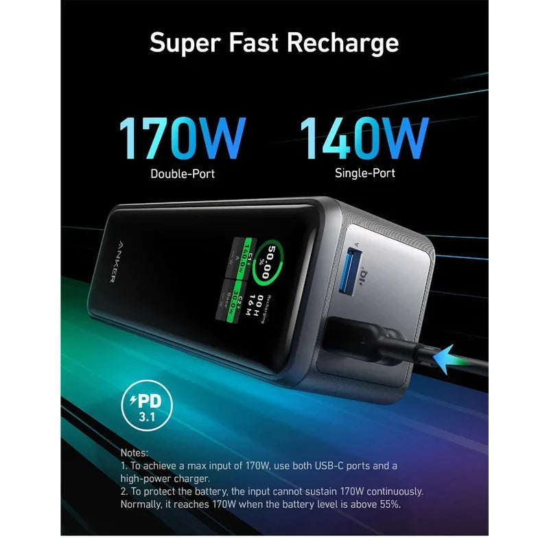 Anker Prime Power Bank, 27,650 mAh 3-Port 250 W tragbares Ladegerät für Reisen, TSA-zugelassen, Smart App, für MacBook Pro/Air