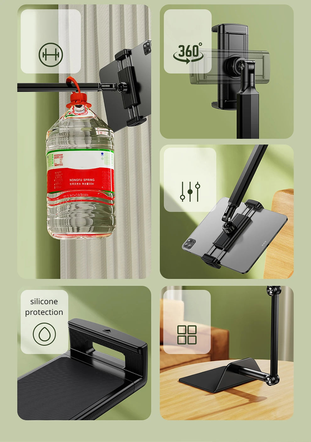 Oatsbasf versteckter Nachttisch-Tablet-Telefonständer 990 °   Drehbare, einsteckbare, geschlitzte, aufsteckbare Telefonhalterung, Tablet-Halterung für Sofa, Schreibtisch