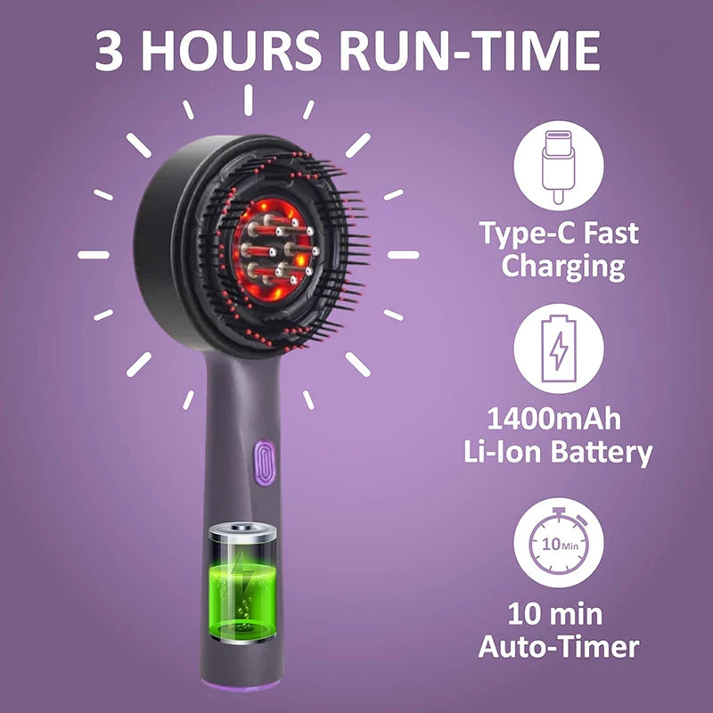 Peigne de massage électrique pour la tête, appareil de massage par vibrations, portable, pour follicules pileux, huile pour cuir chevelu, applicateur liquide, croissance des cheveux, anti-chute