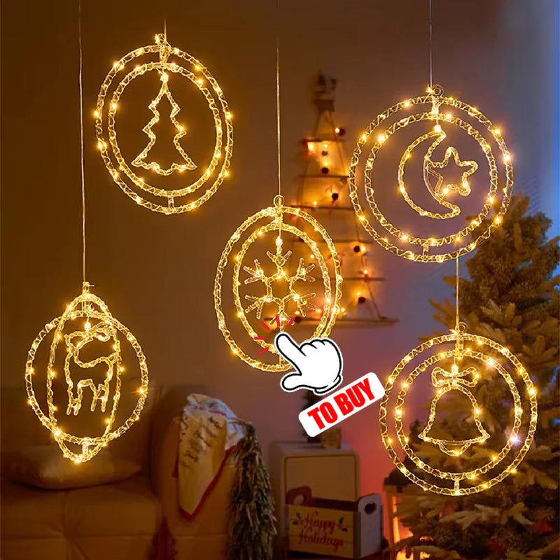 LED-Licht Schneeflocke Weihnachtsmann Fenster Ornamente Dekoration für Zuhause Weihnachten Navidad Neujahr Weihnachten Dekor Fee Lampe Lichterketten