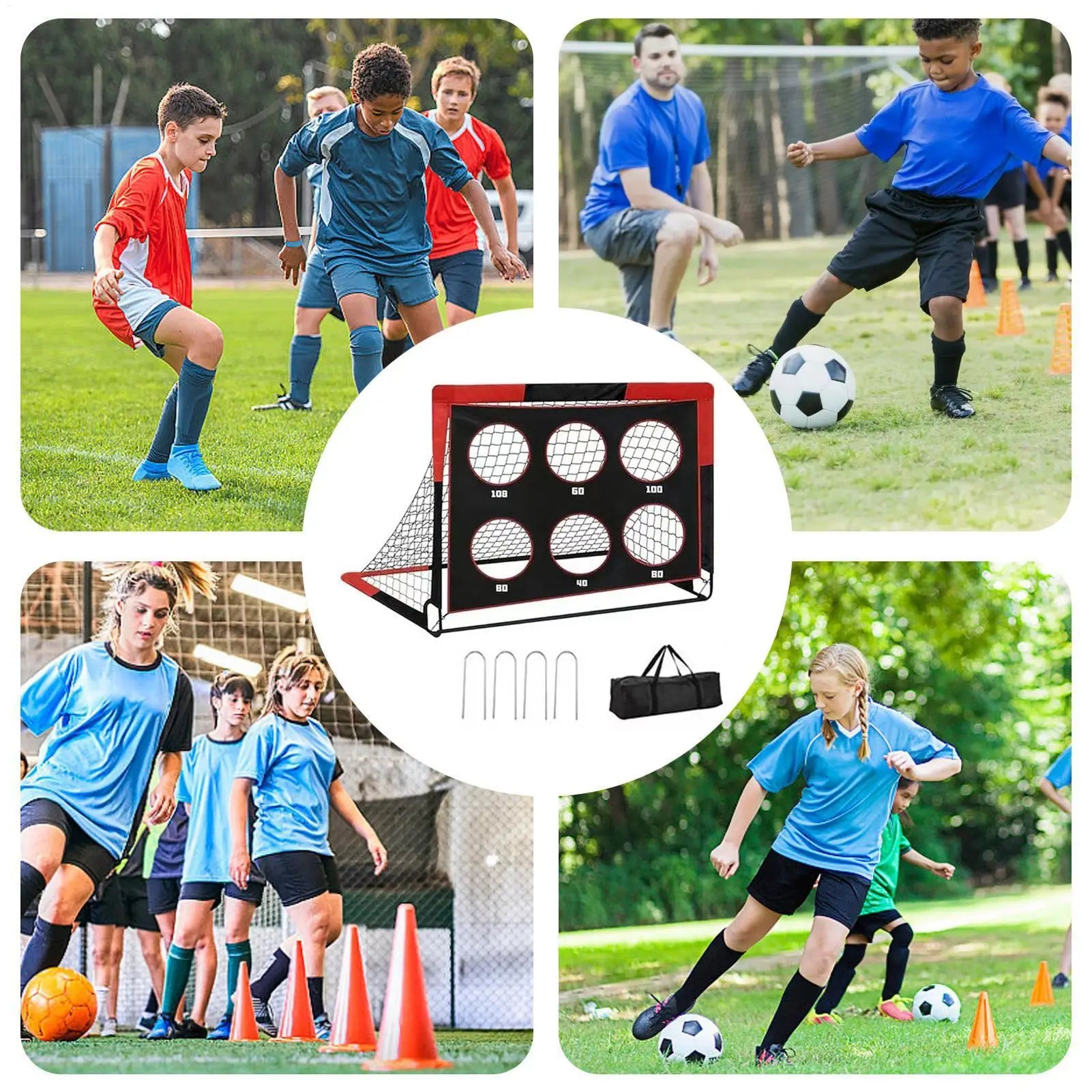 Pop-Up Fußballtor mit Zielscheibe – 122×91cm, faltbar, tragbar, Schwarz/Rot, für Kinder & Garten