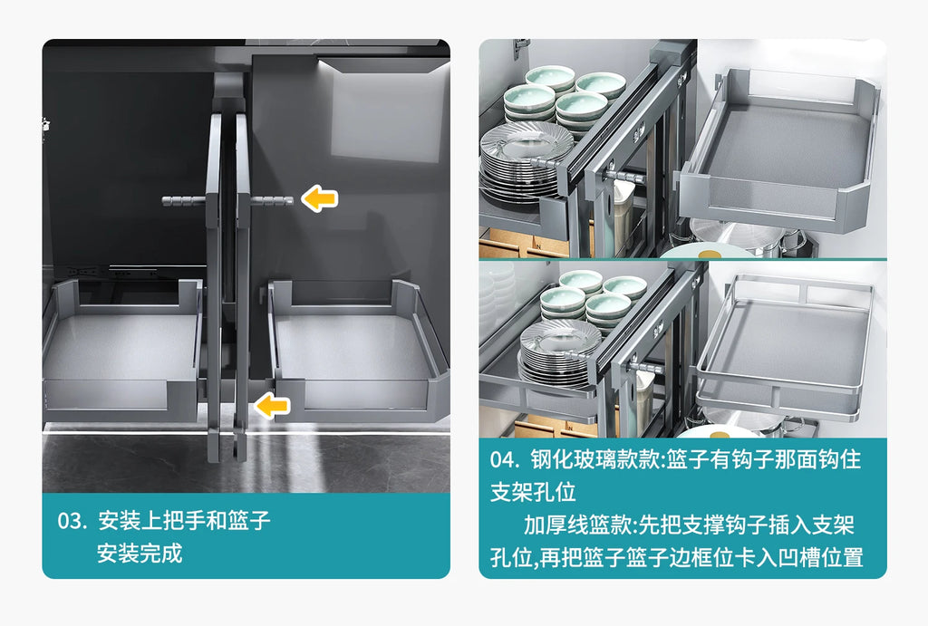 Eckkorb, Küchenschrank, komplett ausziehbar, Aufbewahrungsregal mit zwei Schubladen, Eckkorb