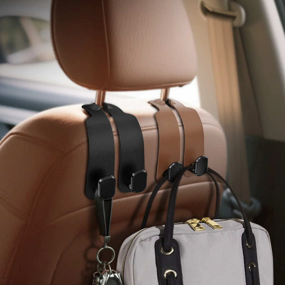 Auto-Kopfstützenhaken für Rücksitz – 20kg Tragkraft, Multifunktional, Universal | Kunststoff | Schwarz, Braun & Grau | 1–4 Stk.
