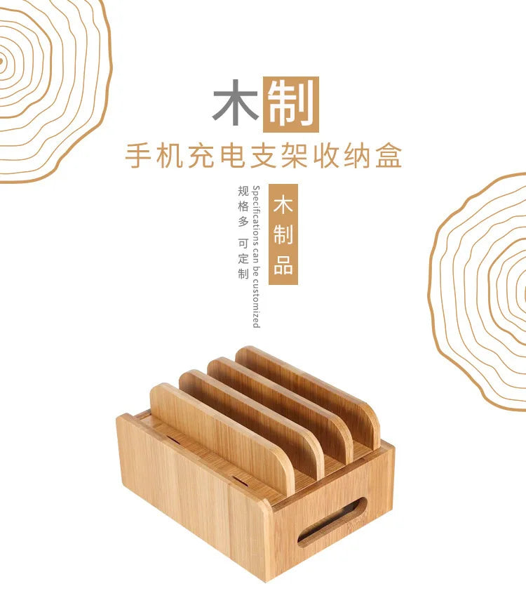 Bambushalter für iPhone, Ständer für Samsung-Telefonkabel, Ladestation, Docks, Organizer für Smartphones und Tablets, USB-Ladegerät