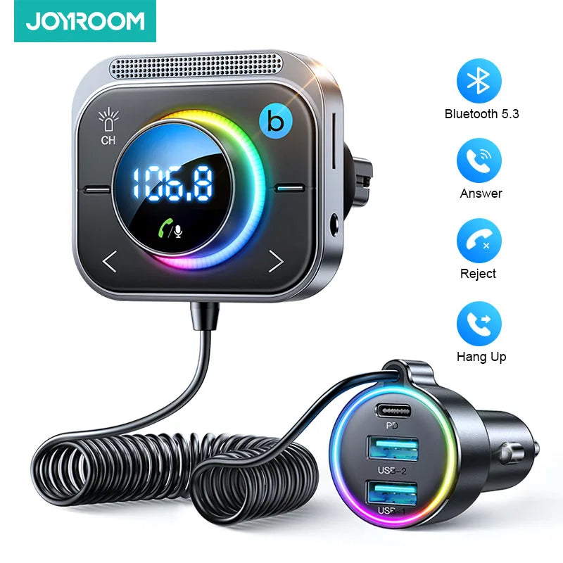 Joyroom auto bluetooth 5,3 fm/aux sender auto adapter freihändig anrufen 3 schnell la deans chlüsse sender ladegerät pd qc 3,0