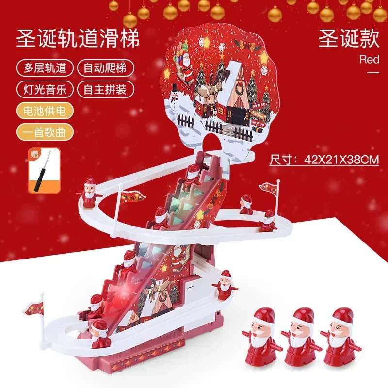 Santa Claus Automatische Klettern Leiter Puppe Elektrische Weihnachten Schiene Rutsche Musik Spielzeug Weihnachten Baum Ornamente Dekoration Kinder Geschenk