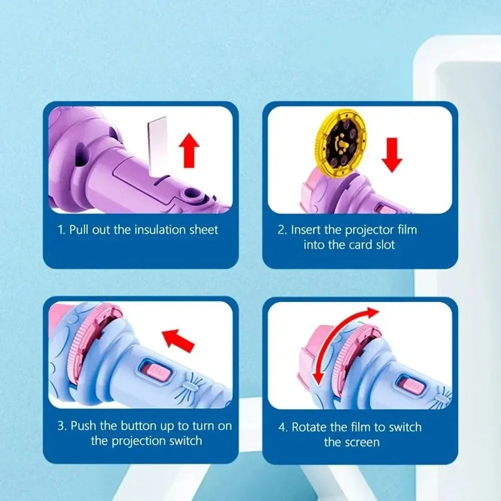 10-Karten-Cartoon-Projektions-Taschenlampe, 80 Muster, kreative Kinder-Taschenlampe, Spielzeugprojektor, Babyspielzeug, Gute-Nacht-Geschichten-Buch-Spielzeug