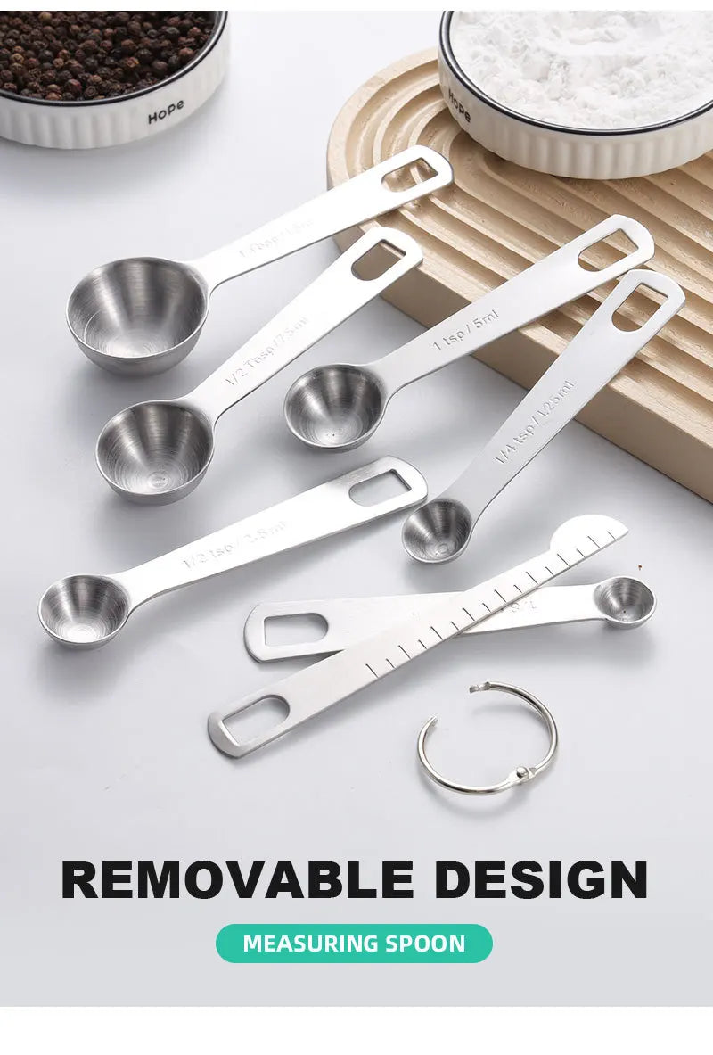 Messlöffel aus Edelstahl, 4/6/7/8-teiliges Set mit Skala, Messlineal, Löffel, Küche, Kaffee, Backen, Messwerkzeug-Set