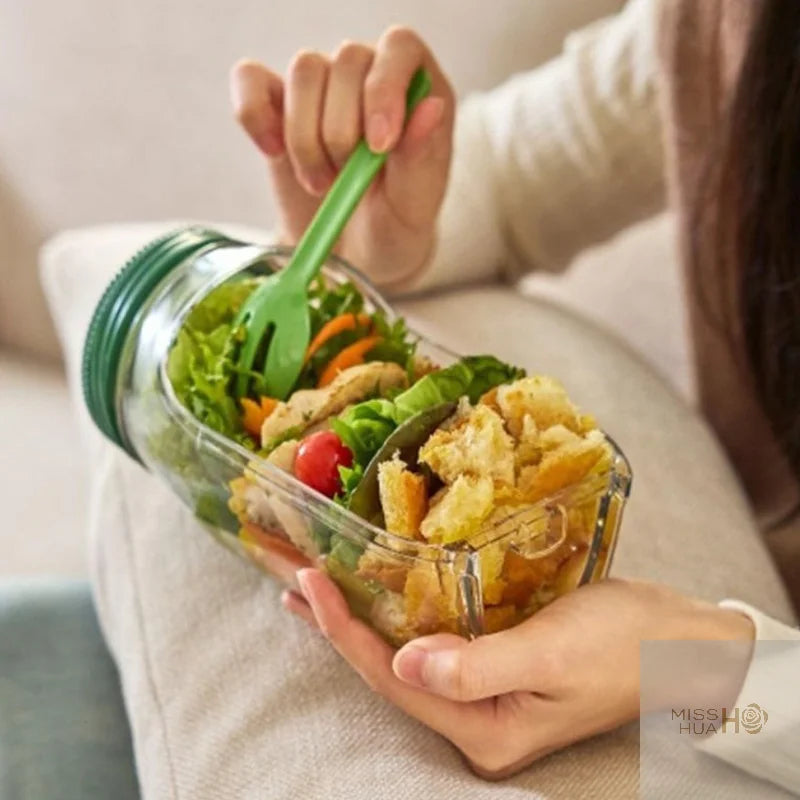 Praktisches Salat-Einmachglas mit Verbandbehälter, seitlichem Zugang, sicher in Mikrowellen, Gefrierschränken und Spülmaschinen zu verwenden