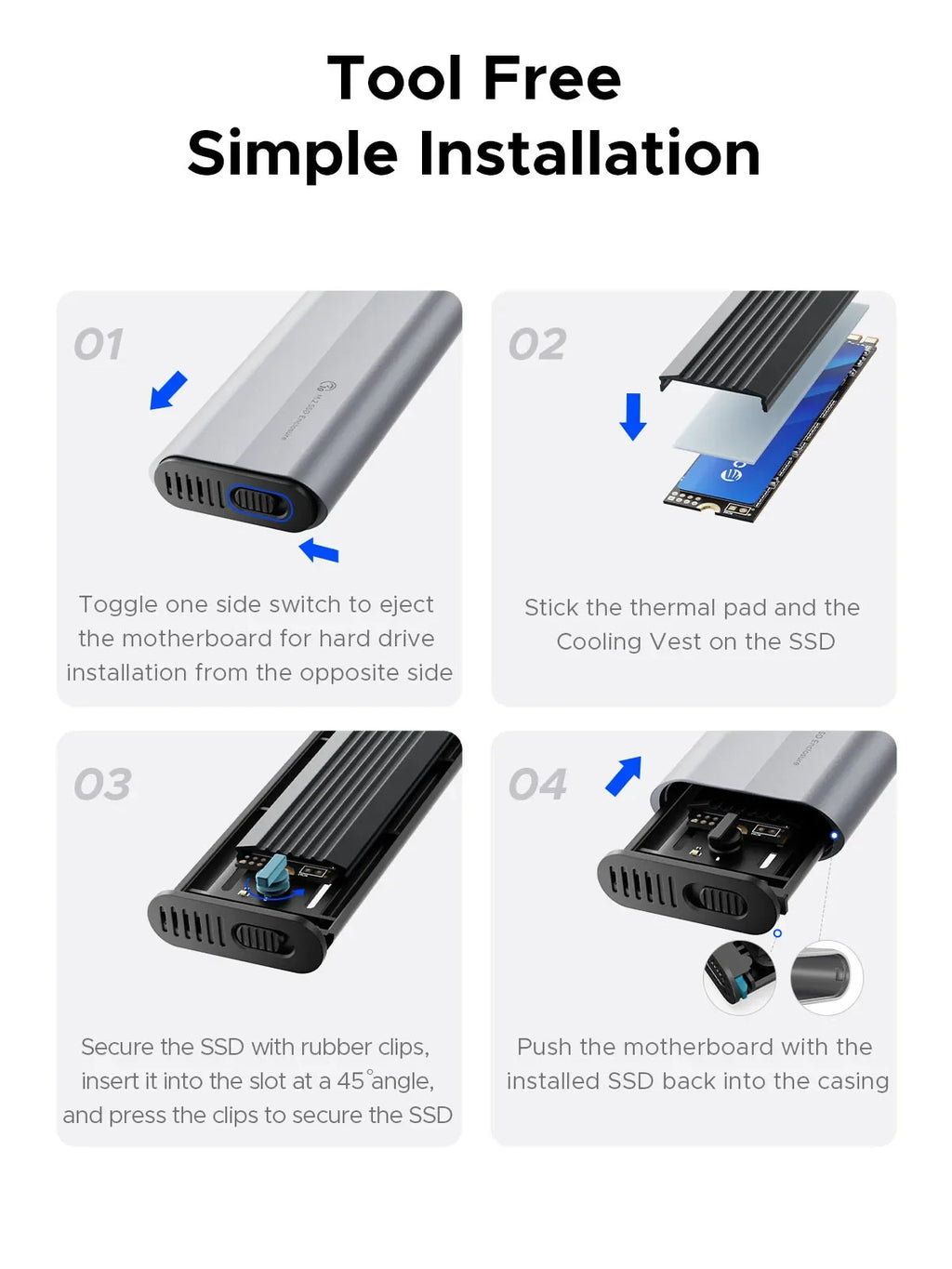 ORICO M.2 NVMe SATA SSD-Gehäuse, werkzeugloses USB, extern, 10 Gbit/s, M.2 NVMe-zu-USB-Adapter, unterstützt UASP für PCIe NVMe und SATA SSD