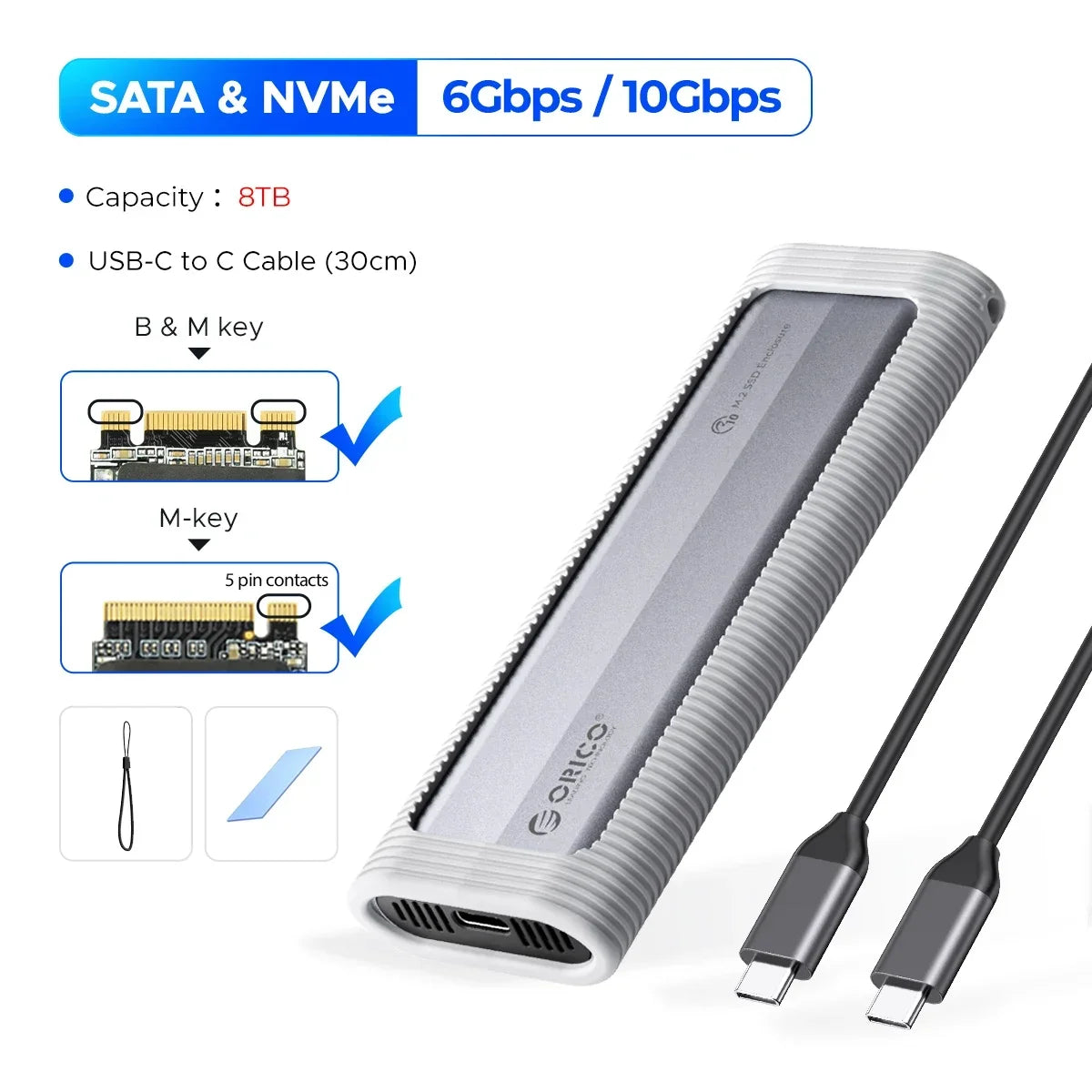 ORICO M.2 NVMe SATA SSD-Gehäuse, werkzeugloses USB, extern, 10 Gbit/s, M.2 NVMe-zu-USB-Adapter, unterstützt UASP für PCIe NVMe und SATA SSD