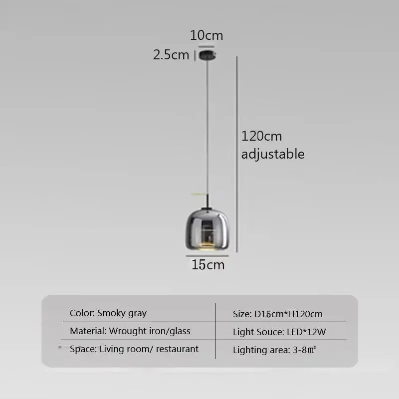Moderne LED-Pendelleuchte aus Glas, rauchgrau, bernsteinfarben, 15/26/38 cm, Esstisch, Hotellobby, Schlafzimmer, Innenlampe, Heimleuchte, Dekoration