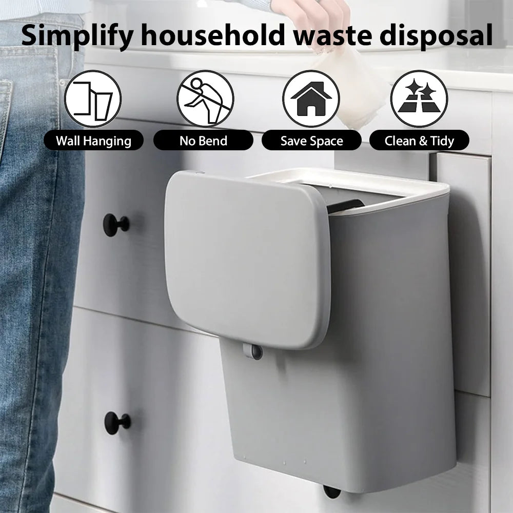 7L Mülleimer Hängender Mülleimer Küche Badezimmer Müllaufbewahrung Wandmontage mit Deckel Aufbewahrungsbehälter Küchenabfallbehälter