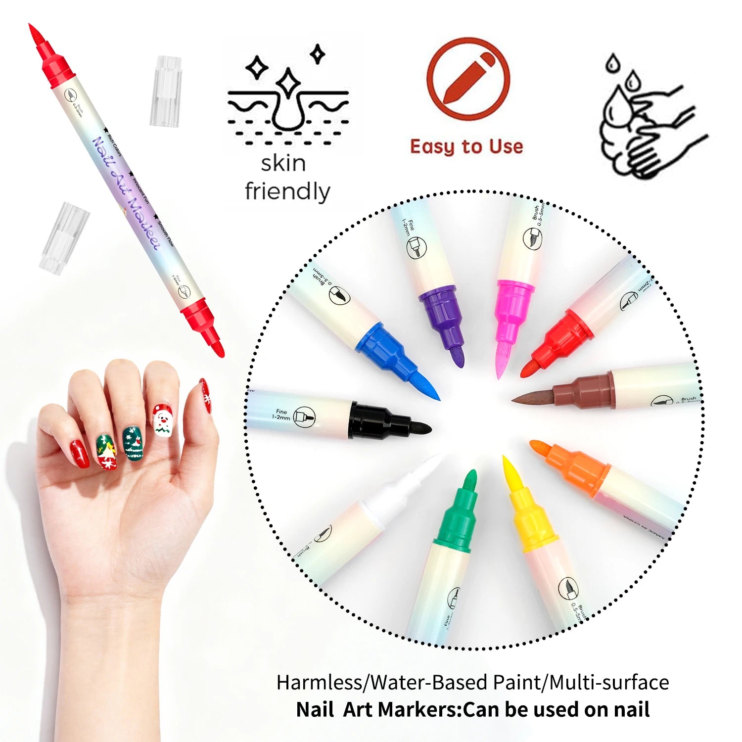 Flysea 3D Nail Art Pens – Doppelkopf, Acryl, schnelltrocknend, 12 oder 24 Farben