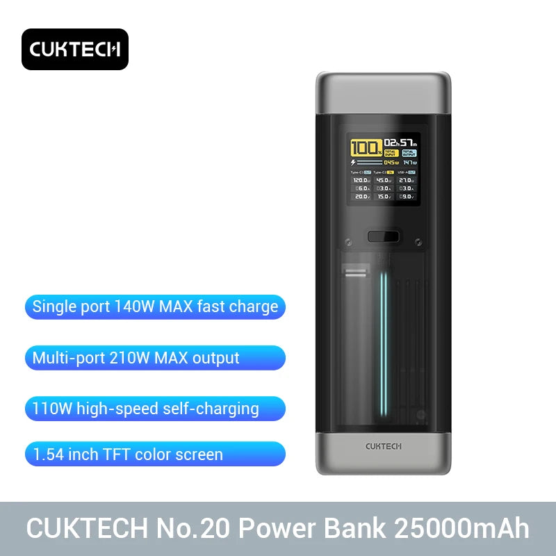 Cuktech no.20 power bank 25000mah p23 210w ausgang 3-port tragbares ladegerät 140w usb c für macbook iphone 14 xiaomi zmi camping