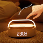 Digitales Weckerradio mit Bluetooth-Lautsprecher, 15 W kabelloses Ladegerät, zwei kabellosen Lautsprecher, einstellbarer lauter Alarmton