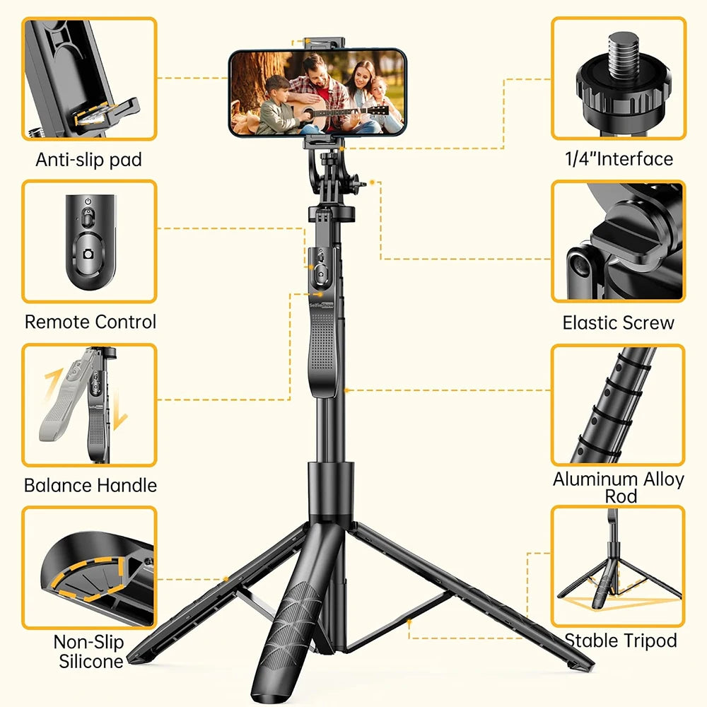 LISCN L16TT Selfie Stick Stativ – 1,8m ausfahrbar, Bluetooth, 360° drehbar | Faltbares Stativ