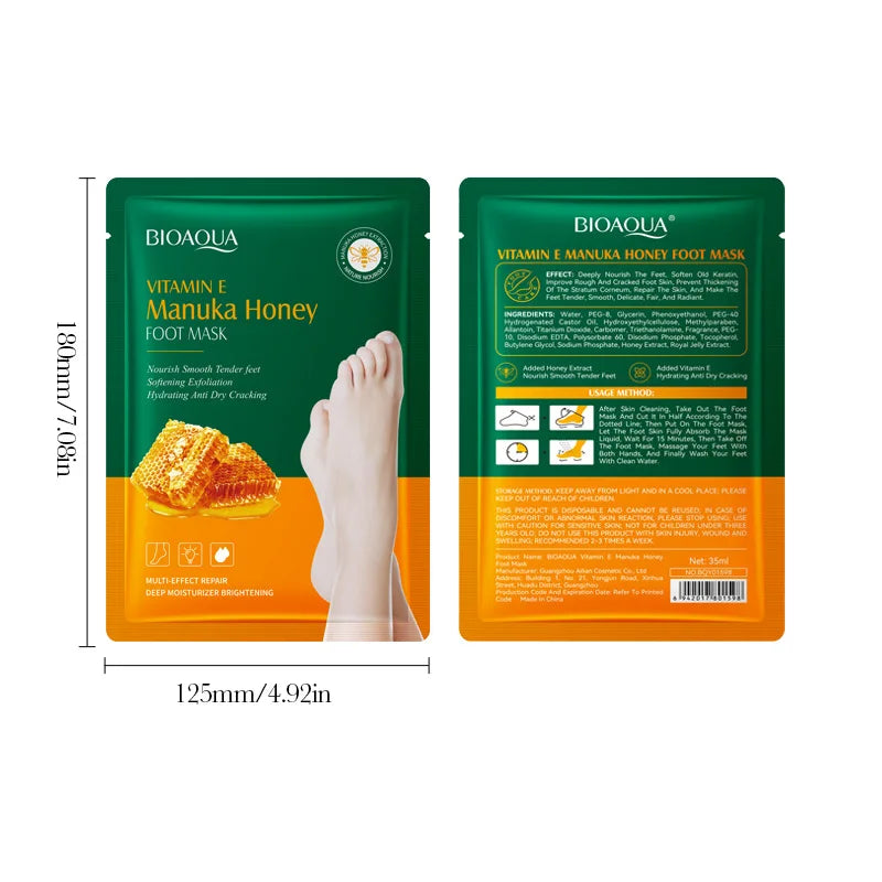 Manuka-Honig & Vitamin E Fußmaske – Tiefenpflege, Peeling & Reparatur für trockene, rissige Fersen, 1–10 Paar