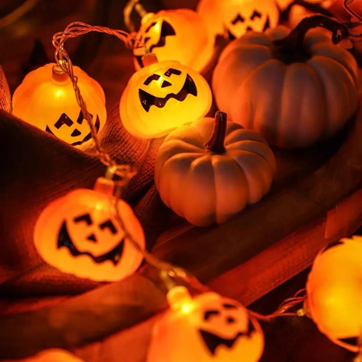 Halloween Kürbis-LED-Lichterkette – Batteriebetrieben, 3D-Design | 1,5m, 3m oder 6m
