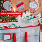 Weihnachts-Aufbewahrungsbox mit Reißverschlüssen, Organizer für Weihnachtsdekorationen, Aufbewahrungsbox für Weihnachtsdekoration, hält 128, Weihnachtsornamente