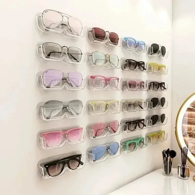 Brillen-Organizer Wandhalter – Selbstklebend, Ohne Bohren, 17,5×3,5×5,8cm | Sonnenbrille & Brille | Weiß, Grau & Transparent