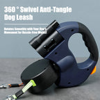 2-in-1 Doppel-Hundeleine einziehbar – Reflektierend, Anti-Tangle, Taschenlampe, für 2 Hunde